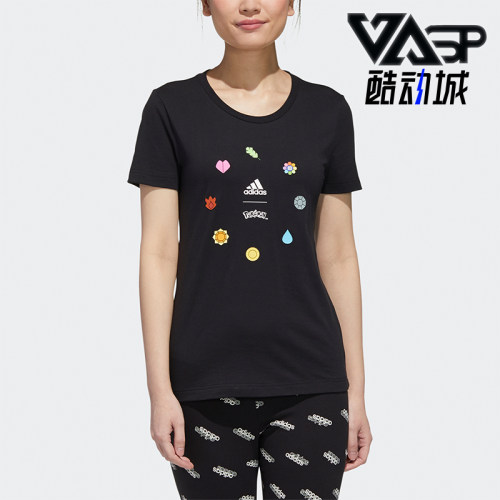 阿迪达斯女士印花透气运动短袖