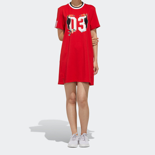 Adidas/阿迪达斯正品Neo女士宽松休闲经典印花镂空连衣裙FN6483