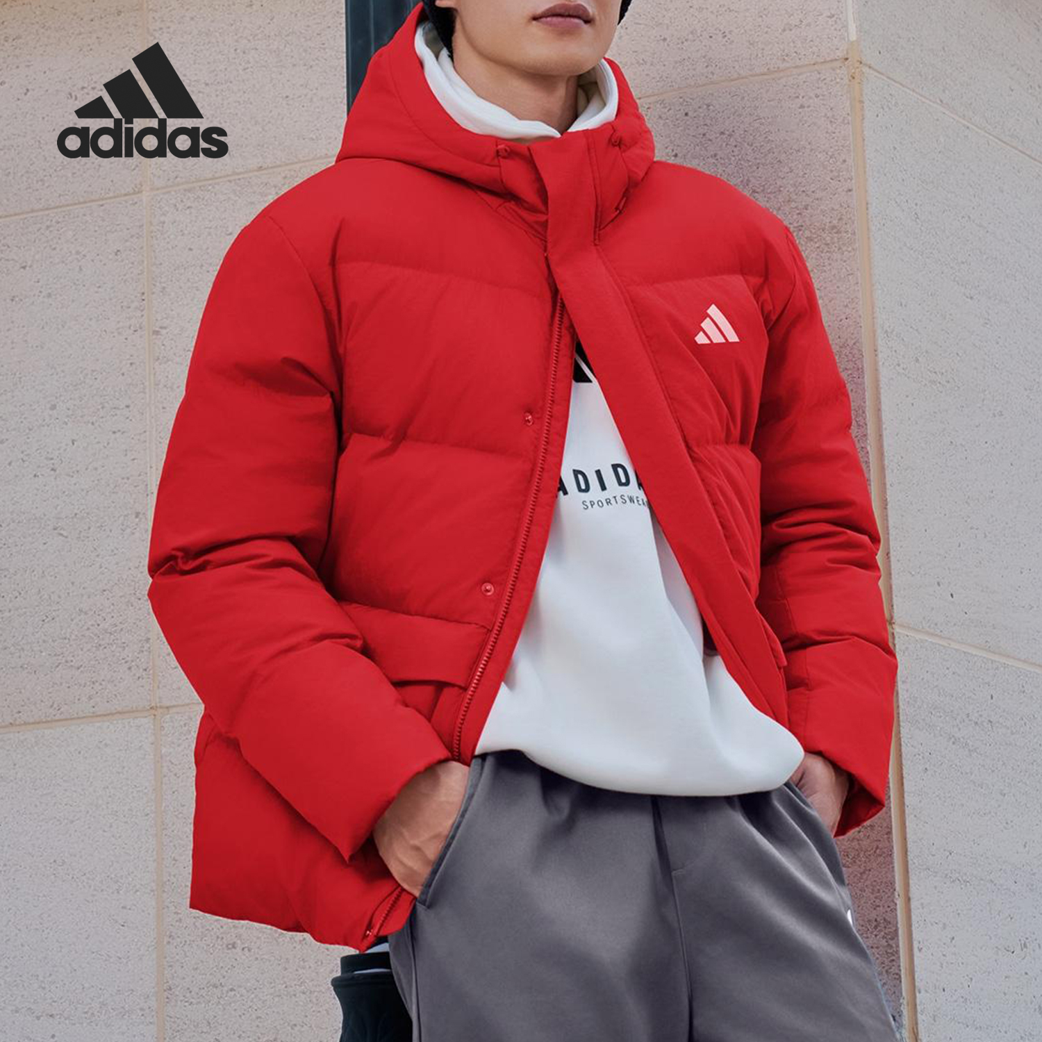 Adidas/阿迪达斯官方正品2025 LINEAR男士保暖连帽羽绒服KS6487