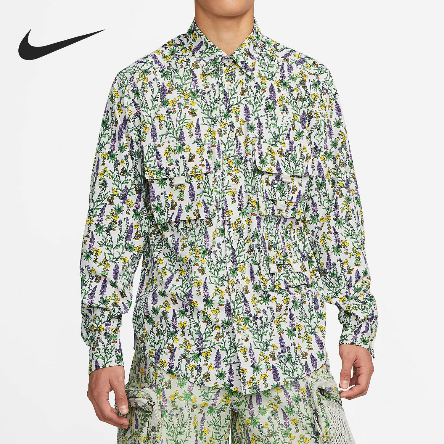 Nike/耐克正品花卉满印透气男子运动翻领长袖T恤DN3942-072