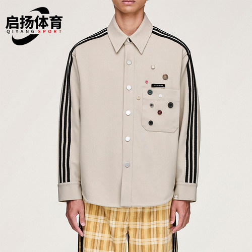 Adidas/阿迪达斯正品三叶草男女休闲长袖宽松条纹运动衬衫KC3141