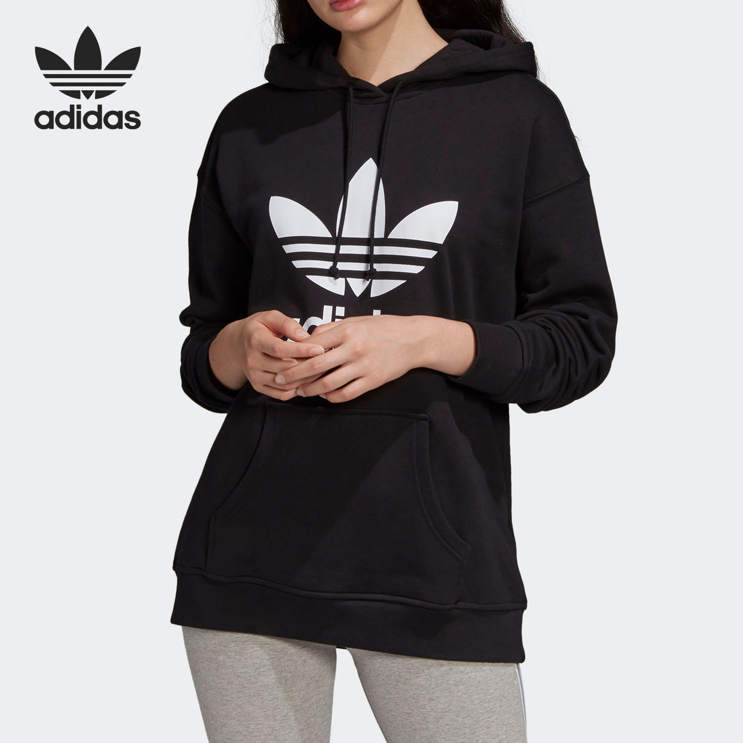 Adidas/阿迪达斯官方正品三叶草女子运动休闲连帽针织卫衣FM3307
