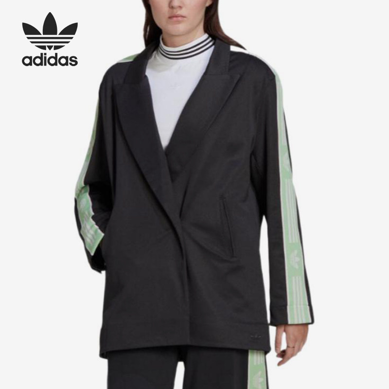 Adidas阿迪达斯正品三叶草女翻领侧面条纹印花西装外套HM1523