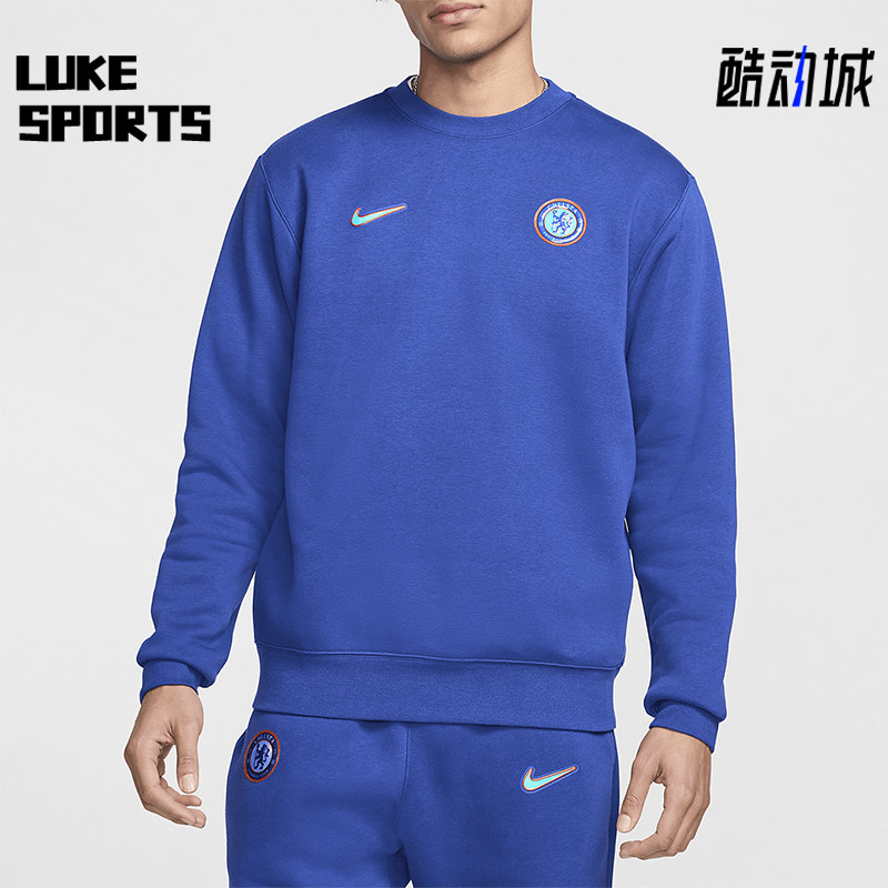 Nike/耐克正品Club男士加绒印花足球圆领运动卫衣FQ3008-495