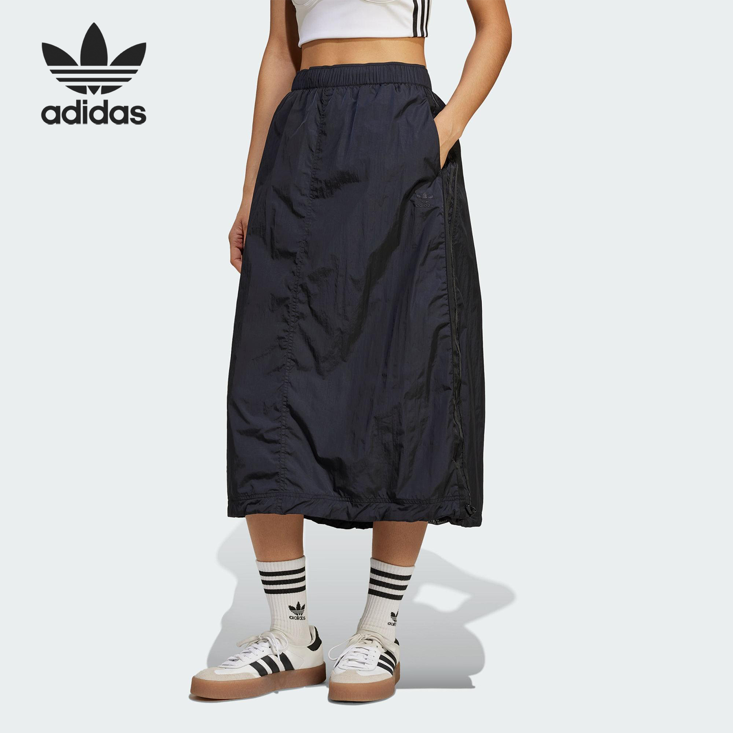 Adidas/阿迪达斯官方正品三叶草女士宽松梭织运动半身裙JD2581