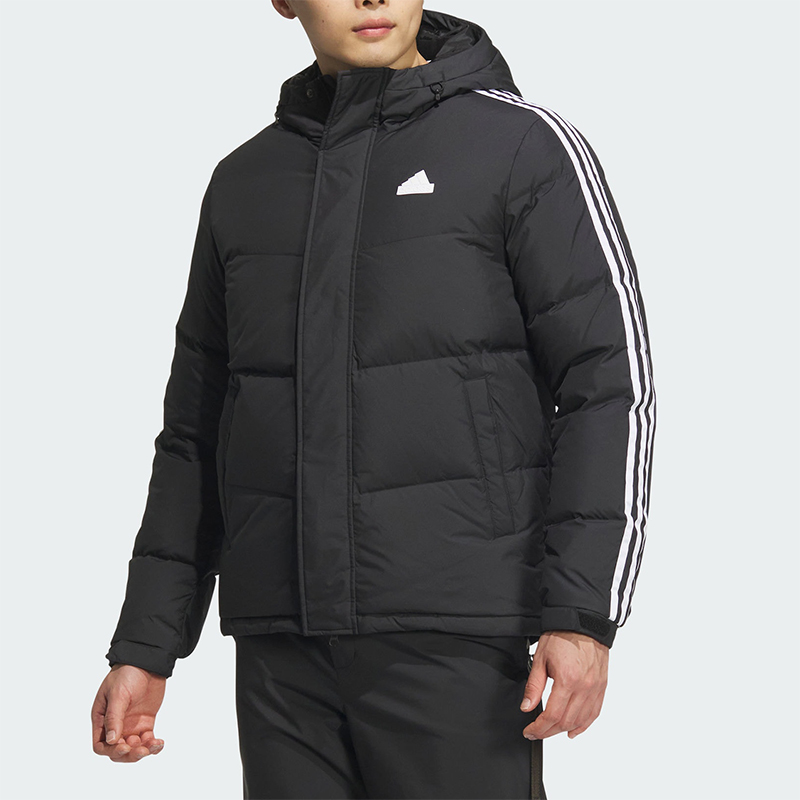 阿迪达斯男士经典条纹休闲羽绒服