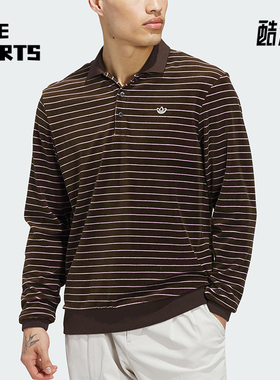 Adidas/阿迪达斯正品男士运动简约舒适条纹长袖Polo衫JW9863