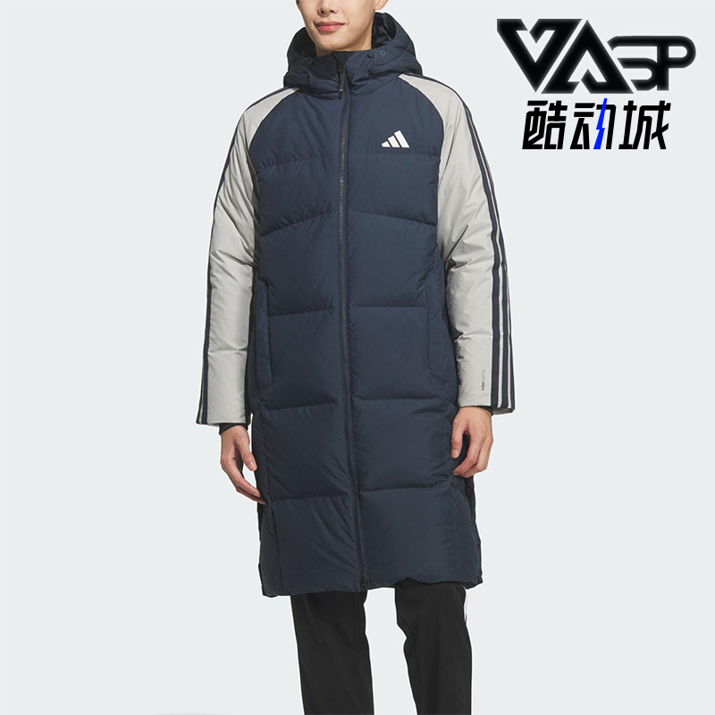 Adidas/阿迪达斯正品3S CB Long Down男士连帽长款羽绒服KQ5494