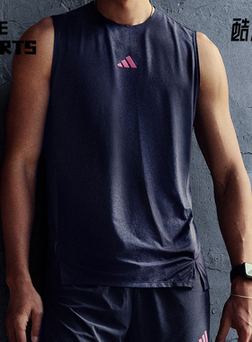 Adidas/阿迪达斯正品2026男士透气跑步侧开叉运动背心T恤KR5093