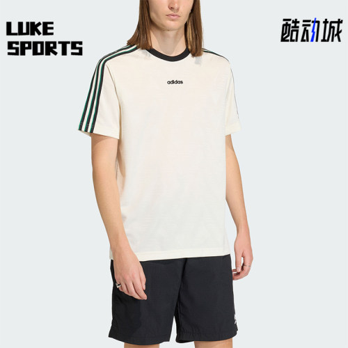 Adidas/阿迪达斯正品王鹤棣同款男士提花经典文化圆领短袖KE2139