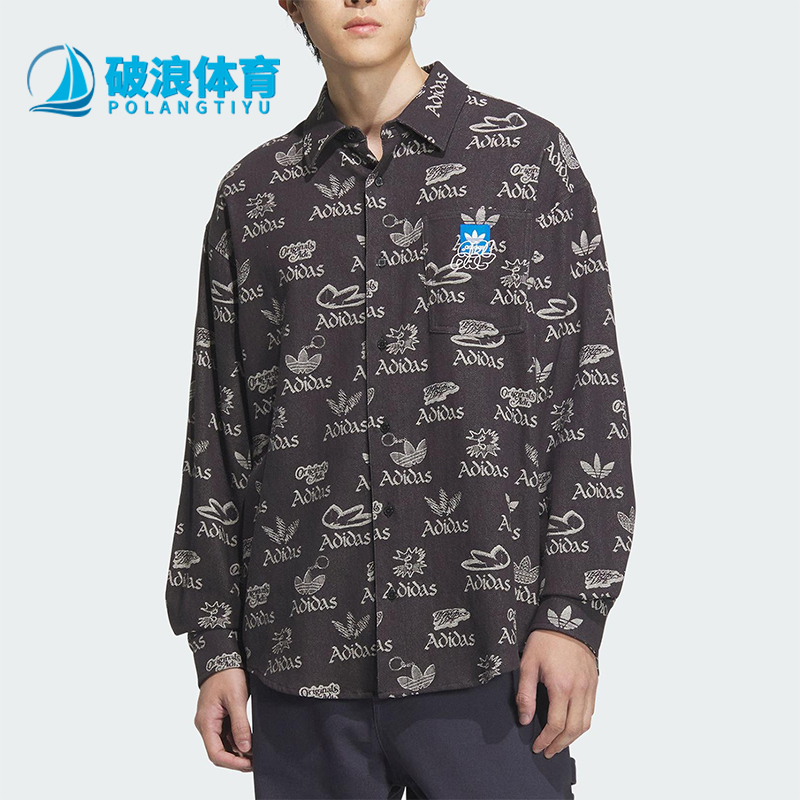 Adidas/阿迪达斯正品三叶草男士经典透气运动休闲印花衬衫JN1663