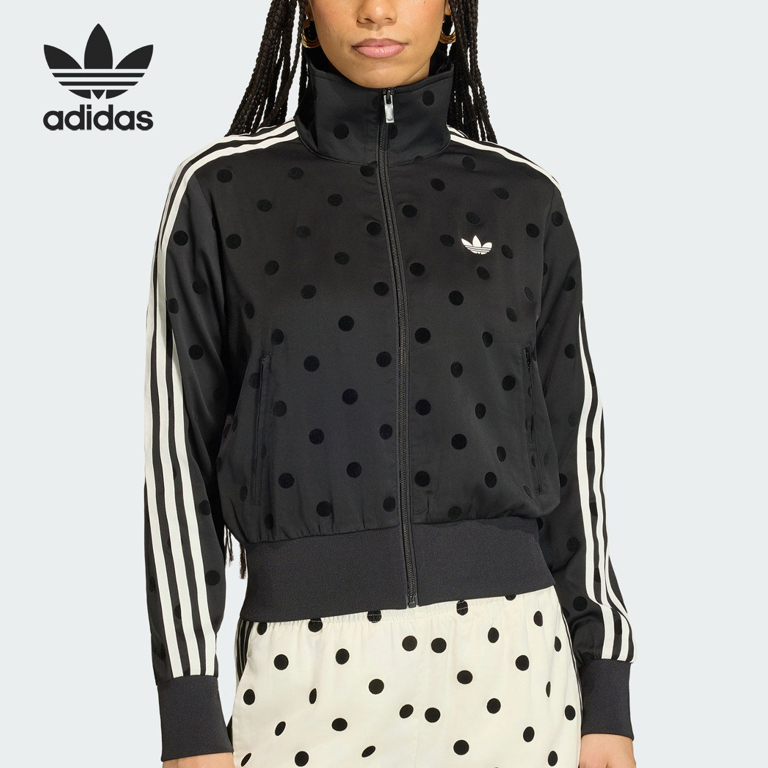 Adidas/阿迪达斯官方正品三叶草新款女黑白色时尚夹克外套KV1166