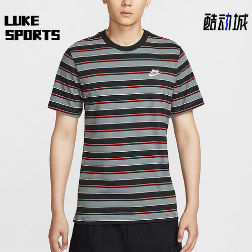 Nike/耐克正品夏季男士休闲条纹柔软透气经典运动短袖HJ0551-011