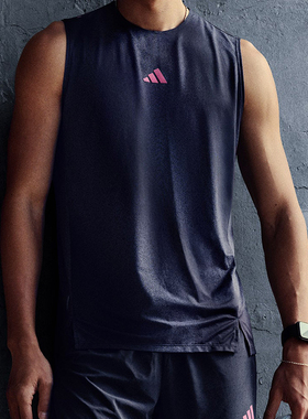 Adidas/阿迪达斯正品2026男士透气跑步侧开叉运动背心T恤KR5093