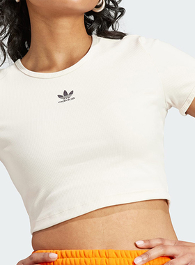 Adidas/阿迪达斯官方正品三叶草女士短款时尚修身短袖T恤IJ7804