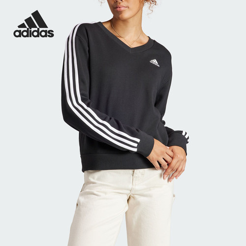Adidas/阿迪达斯正品新款女士运动休闲V领卫衣套头衫IQ4835