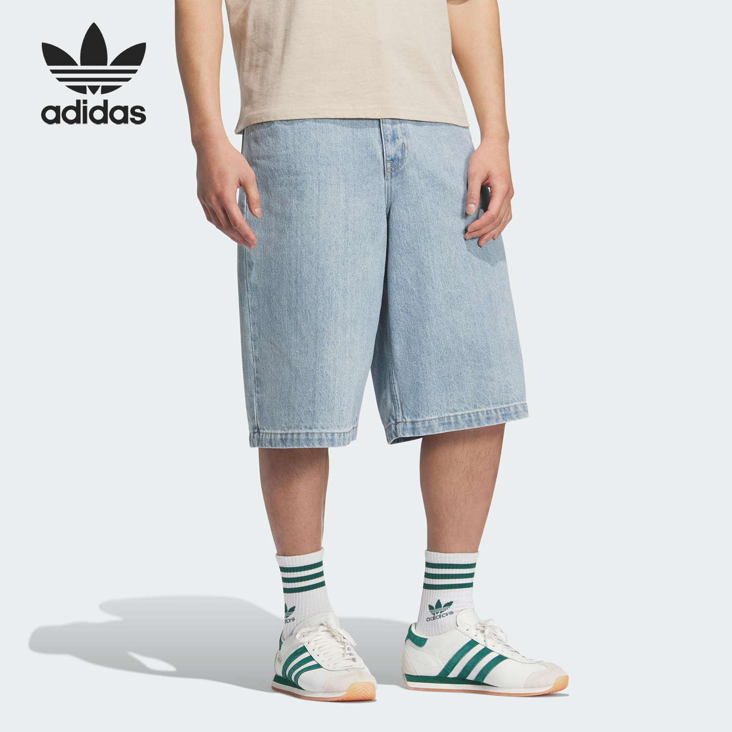 Adidas/阿迪达斯正品三叶草男女时尚牛仔宽松休闲短裤JX5004