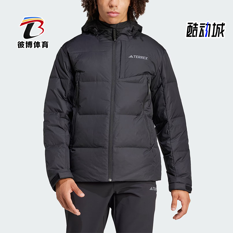 阿迪达斯男士连帽户外休闲羽绒服