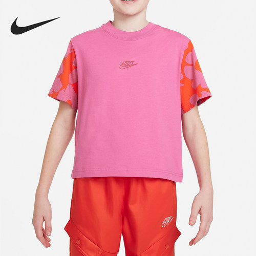 Nike/耐克正品夏季大童圆领宽松透气休闲运动T恤FN9684-605