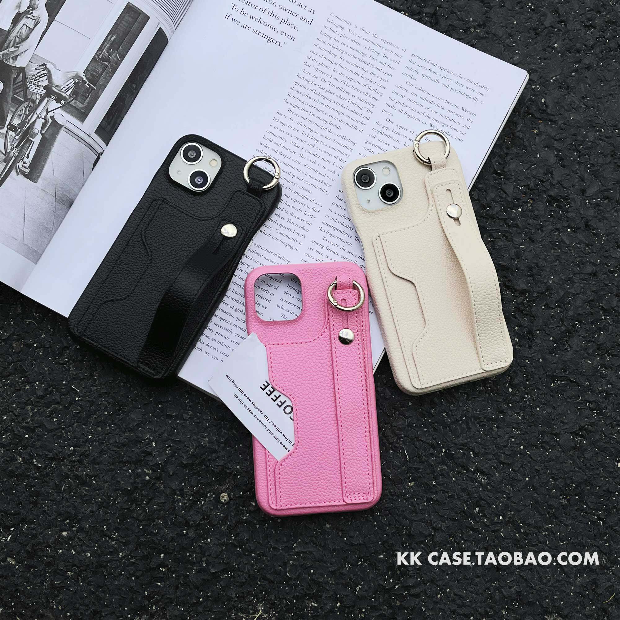 iphone15pro小众插卡皮质腕带14max高级感黑色手机壳12苹果16适用新款全包防摔13韩国ins保护套白色17