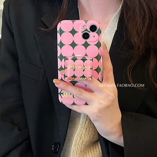 iphone15pro波点小众14max韩国粉色珍珠支架17手机壳13苹果12适用ins高级感镜头全包防摔软壳个性创意保护套