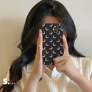 16小众高级感iphone15月牙14黑色镜头全包手机壳13苹果12promax适用17防摔韩国简约个性冷淡风保护套女11