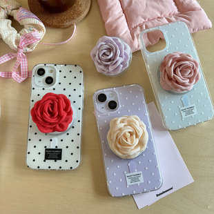 iphone16pro小众波点简约花朵磁吸支架气质高级感14max手机壳15苹果13适用新款 17防摔硬壳韩国12玫瑰花保护套