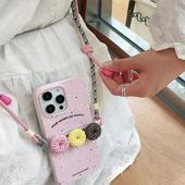 韩国马卡龙多巴胺甜甜圈手机夹挂绳斜挎可背挂脖手机壳背夹手机链