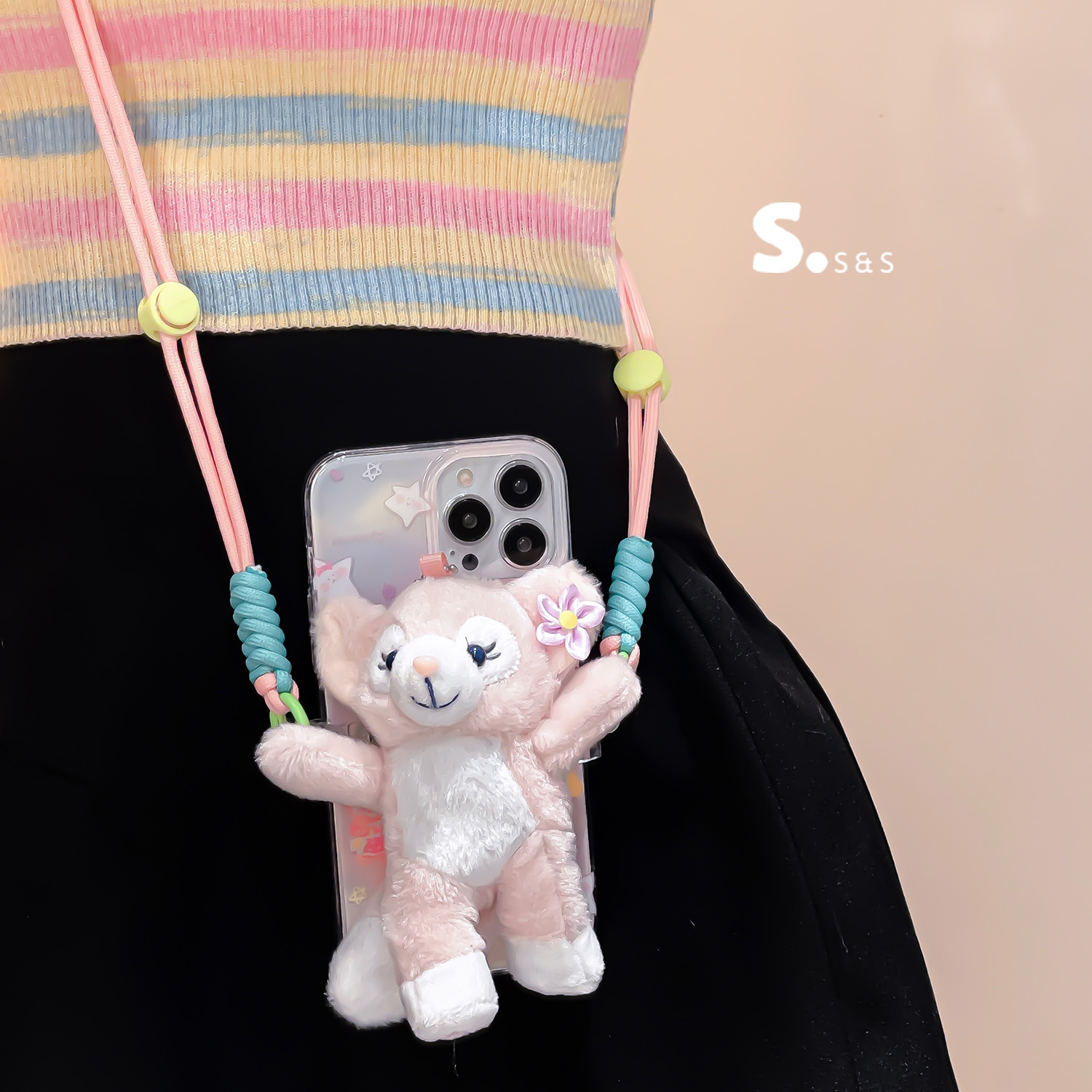 毛绒玲娜贝儿玩偶公仔挂件手机夹挂绳斜挎可背挂脖手机背夹手机链
