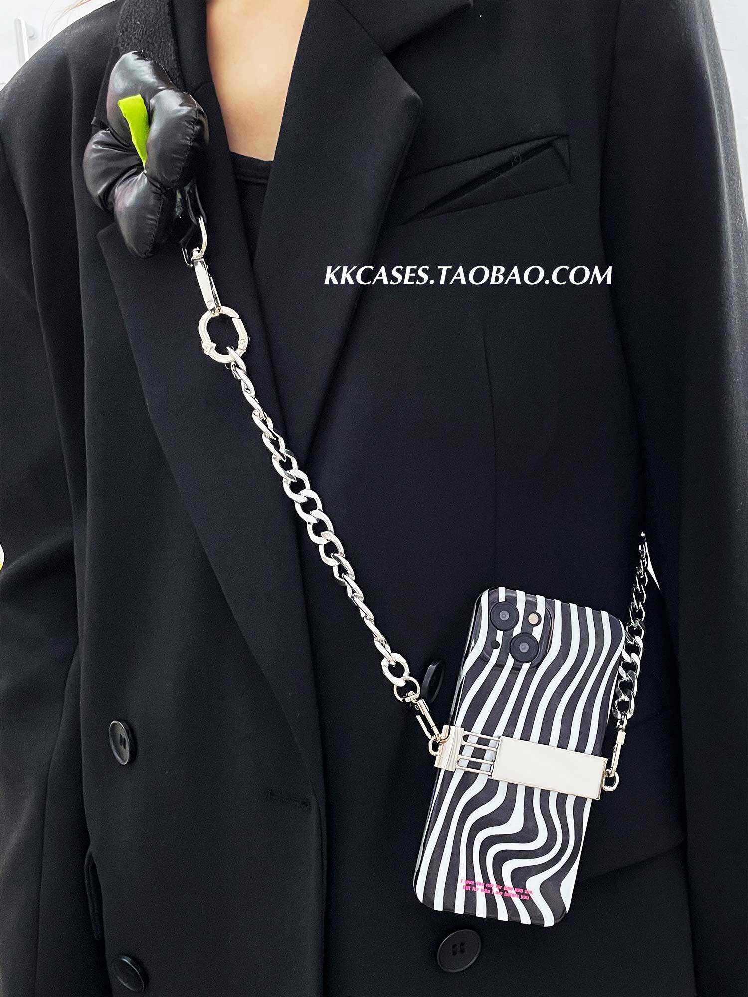 立体拼接小花小众斜挎可背链条手机壳17挂脖挂绳手机夹手机链背夹