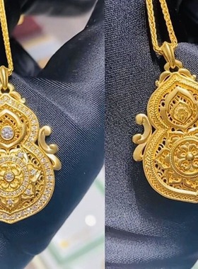 黄金色古法传承福禄葫芦吊坠项链镶新中式重工设计高级感套链