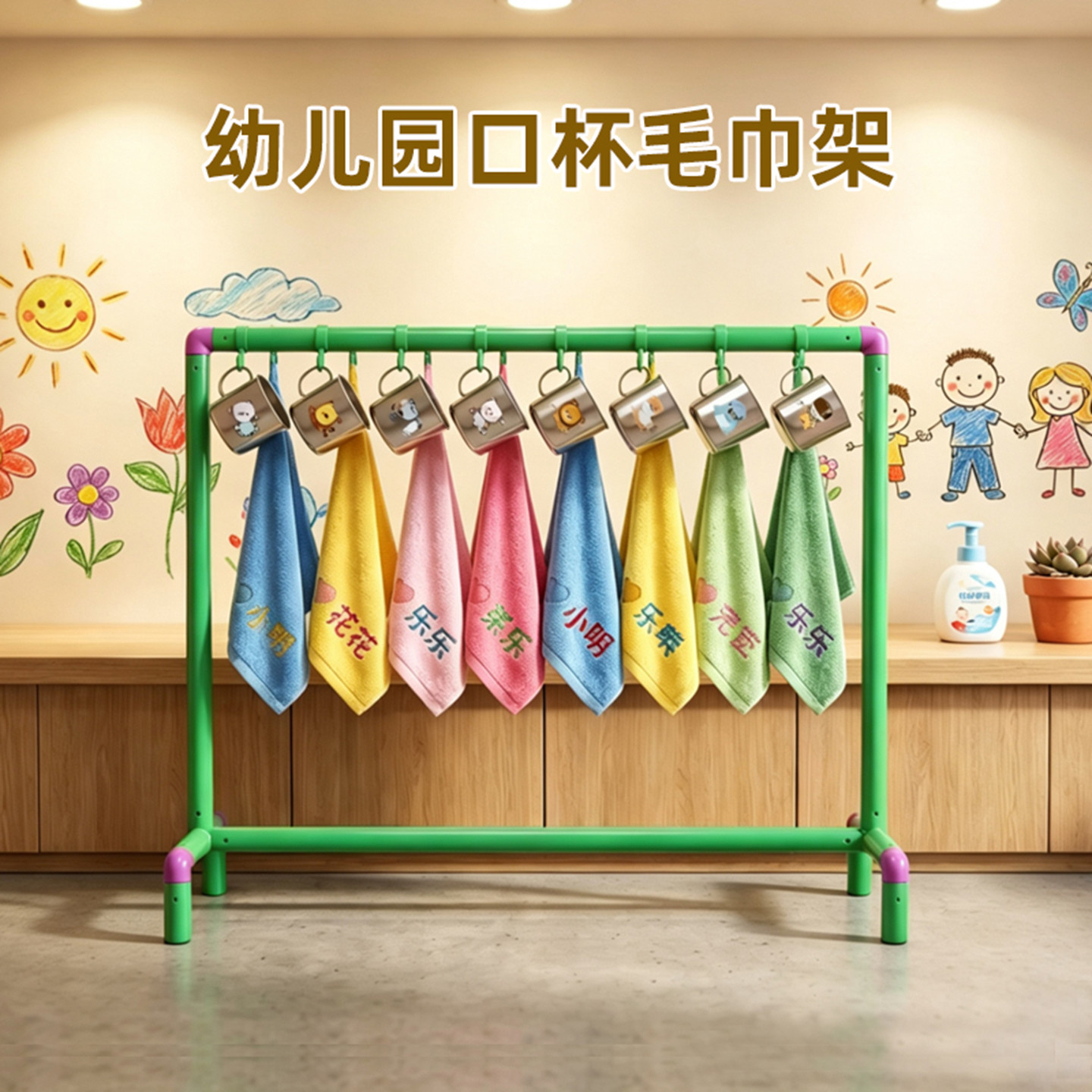 幼儿园专用水杯毛巾一体架漱口杯架 儿童可移动口杯毛巾架