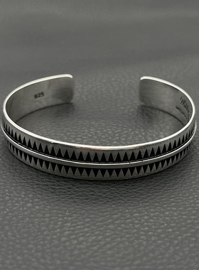 s925纯银高级感高桥盾图腾锯齿手镯男印第安风格霸气手环高桥吾郎