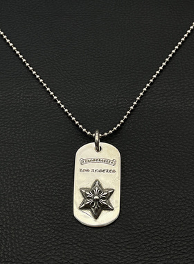 s925纯银高级感复古吊牌六芒星项链男女铭牌军牌图腾经典款毛衣链