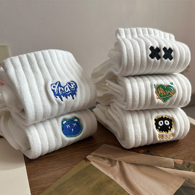 5双袜子男生纯棉无骨刺绣