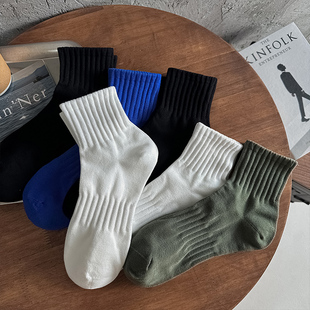 纯色袜子男士 吸汗透气中筒袜无骨防臭男生运动袜 短袜纯棉春夏薄款