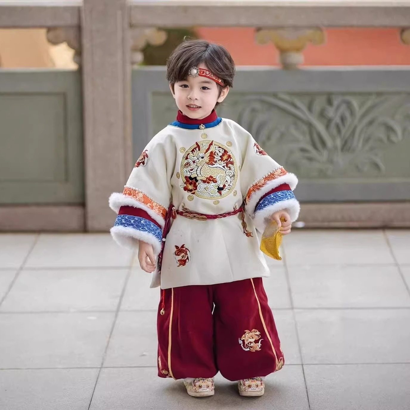 汉服男童女童冬季新款拜年服国风唐装加绒加厚新年国潮男宝过年服,童装/婴儿装/亲子装,汉服,淘宝优惠券,粉丝福利购,淘宝优惠卷