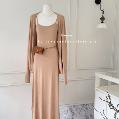 甜甜C位极简高级感针织大开衫+吊带长裙两件套套装套装20065