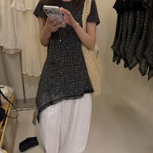 3614 T恤两件套套装 甜甜上新韩系淑女百搭碎花背心 简约套头短袖