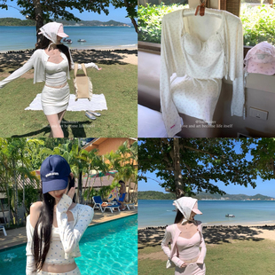 S5123 半身裙休闭三件套装 甜甜上新韩女纯欲贝壳扣开衫 V领吊带