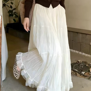 甜甜26年夏上新法式 压褶长半身纱裙半身裙26061 高腰A版