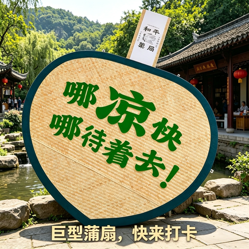 网红景区宣传巨型蒲扇装置