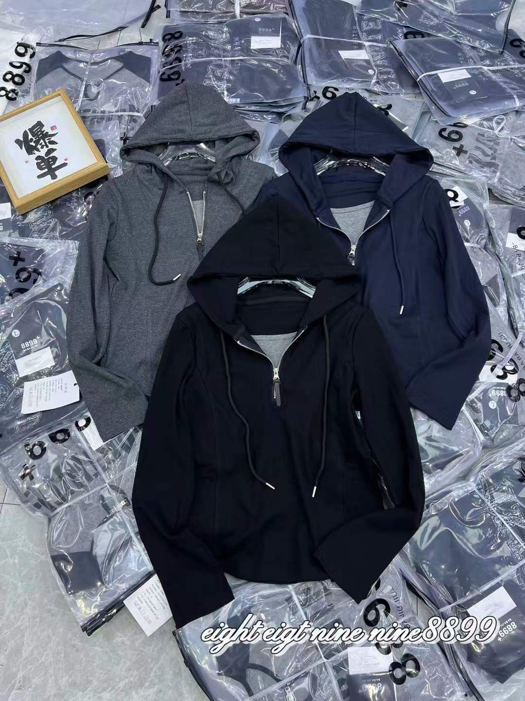 8899早秋新款时尚百搭连帽宽松显瘦拼接假两件长袖卫衣女潮25欧货