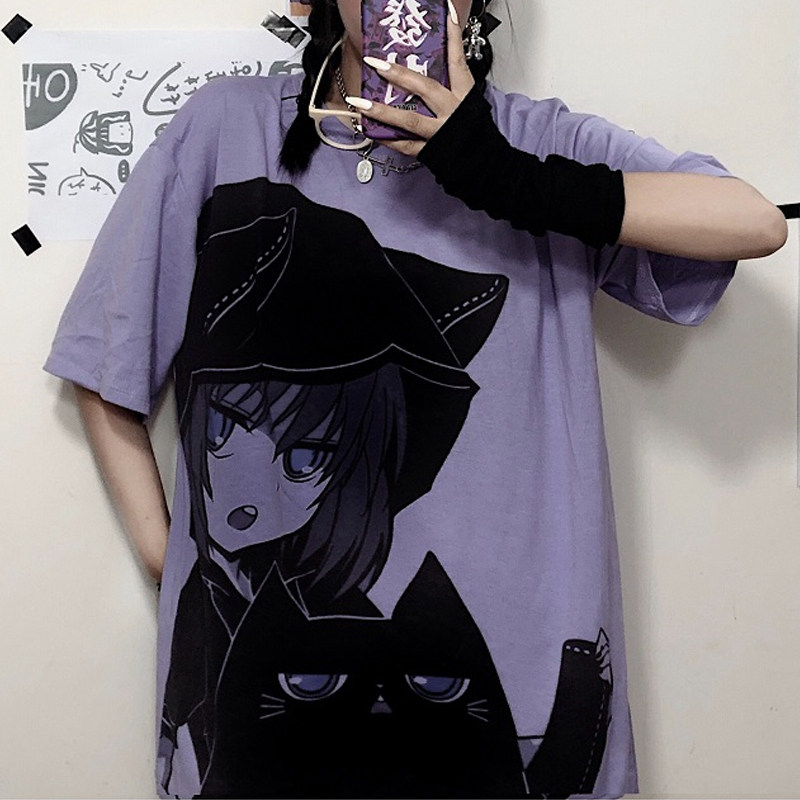 harajuku-camiseta gótica de dibujos animados japoneses para