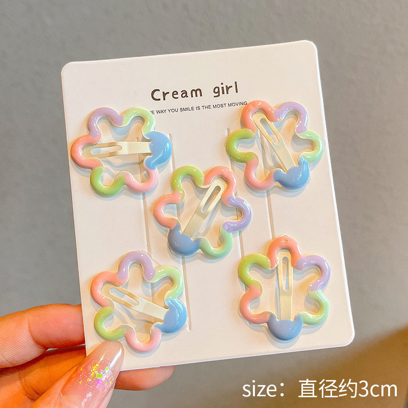 彩虹色渐变六色花少儿小发夹新款花朵可爱百搭小女孩刘海发夹bb夹