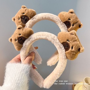 儿童可爱卡皮巴拉毛绒发箍头饰女童咖色秋冬毛绒发卡压发头箍新款