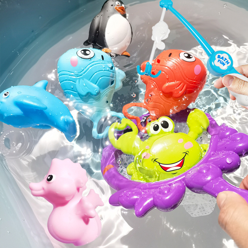 宝宝戏水洗澡玩具钓鱼捞鱼儿童婴儿戏水玩具软胶玩水捏捏叫喷水动