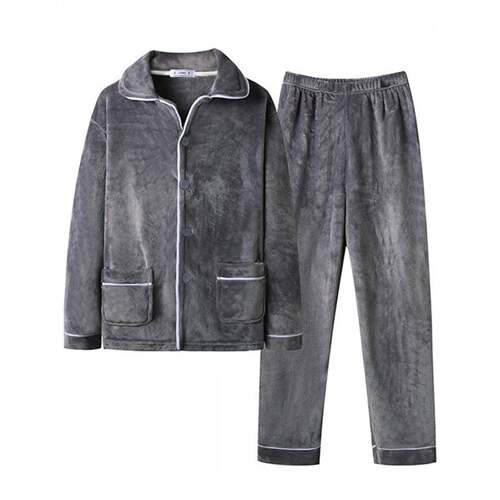 秋冬季男士珊瑚绒睡衣加厚加绒长袖保暖可外穿法兰绒家居服套装
