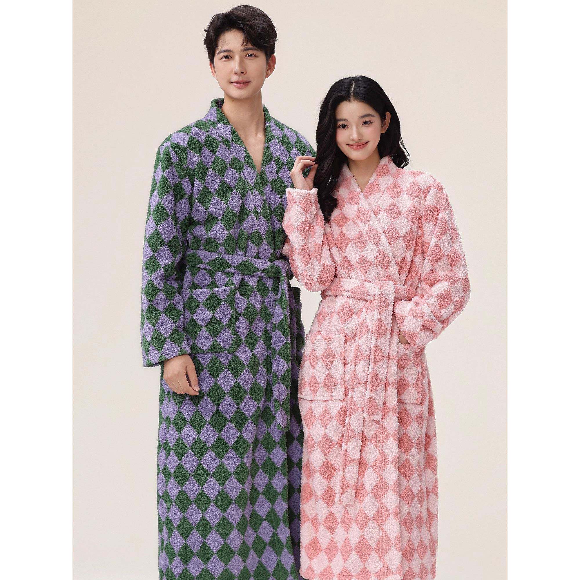 2025新款情侣睡袍睡衣女秋冬加绒加厚珊瑚绒高级长款浴袍男家居服