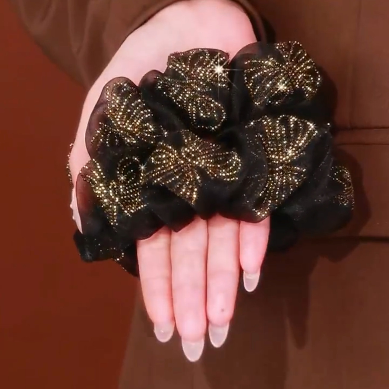 2025年新款爆款时尚轻奢黑色欧根纱大肠发圈精致百搭优雅高级发饰